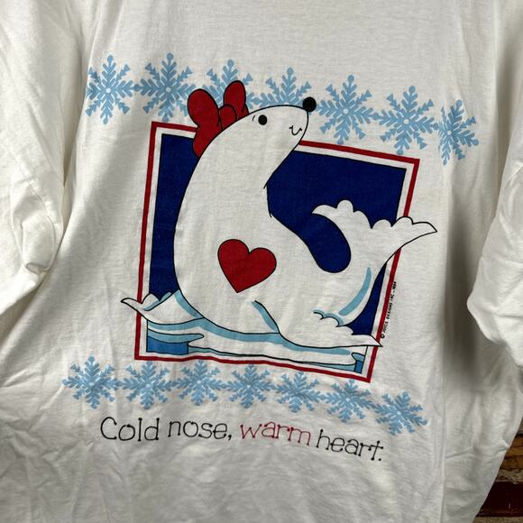 Vintage Seal Shirt One Size White Short Sleeve Cold Nose Warm Heart Cute USA 90s - Picture 5 of 9